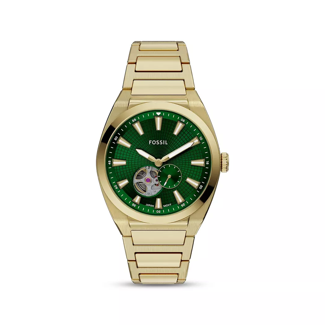 Automatikuhr FOSSIL "EVERETT", gelbgoldfarben, Armbanduhren, Herren, Automatikuhr, Armbanduhr, Herrenuhr, Mechanische Uhr, Edelstahlarmband, analog
