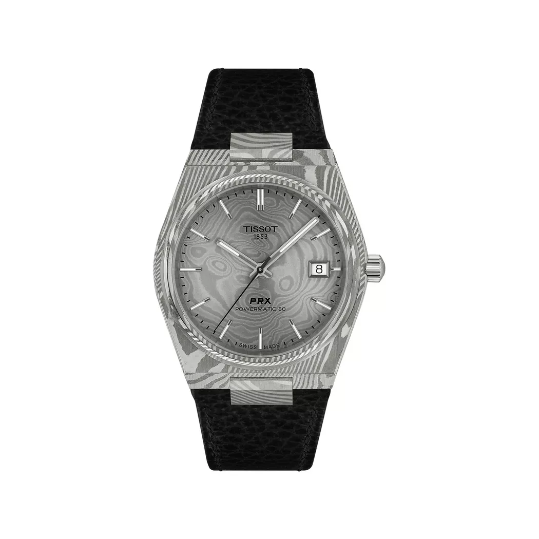 Tissot PRX Powermatic 80 Damascus Steel Automatic Grey Dial Leather Strap Men's Watch T137.807.96.081.00 silver  male