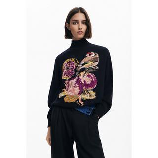 Desigual Pull Jacquard Motif Oiseaux et Fleurs  