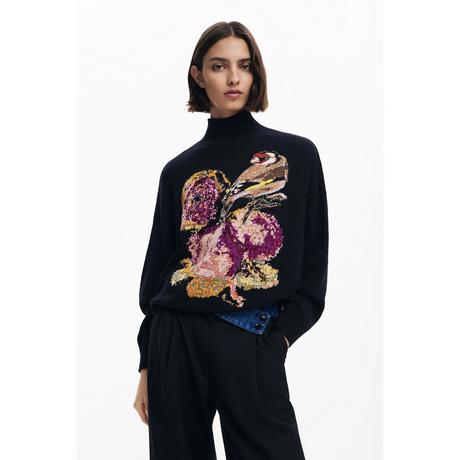 Desigual Pull Jacquard Motif Oiseaux et Fleurs  
