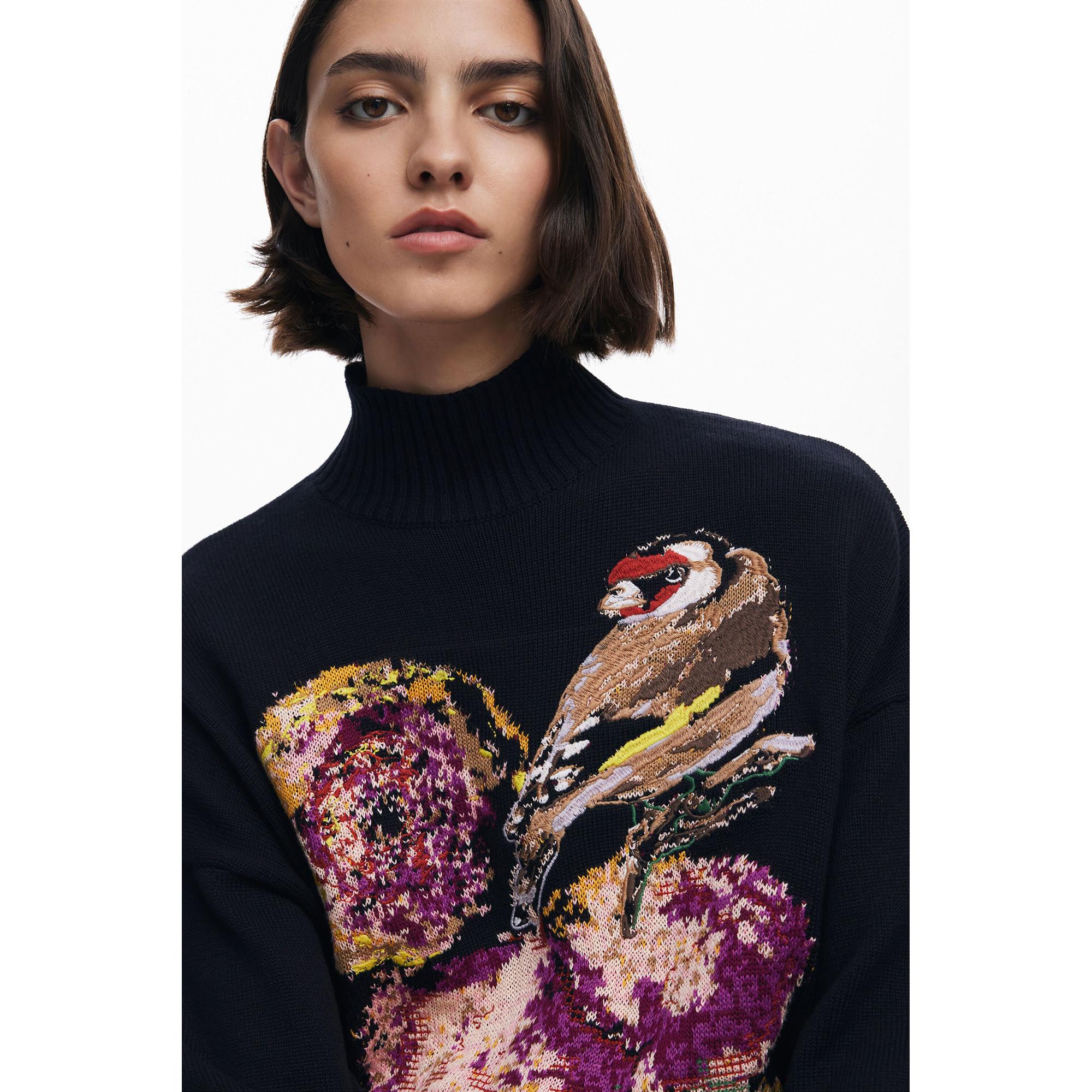 Desigual Pull Jacquard Motif Oiseaux et Fleurs  