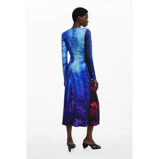Desigual Midi Langarm V-Ausschnitt Kleid  