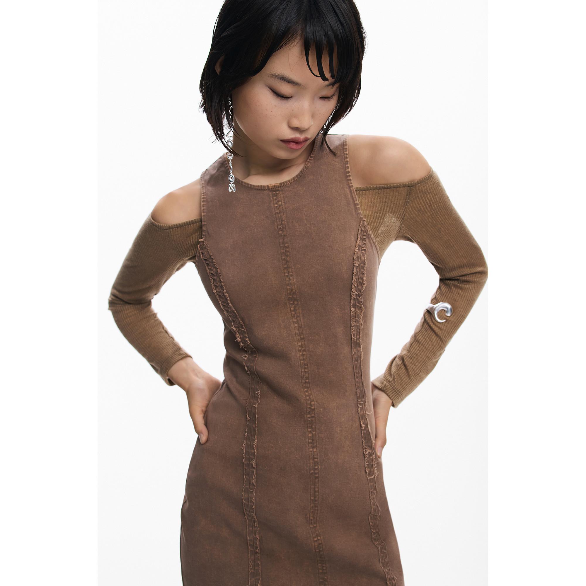 Desigual Abito a Fascia con Gonna Asimmetrica a Volant  