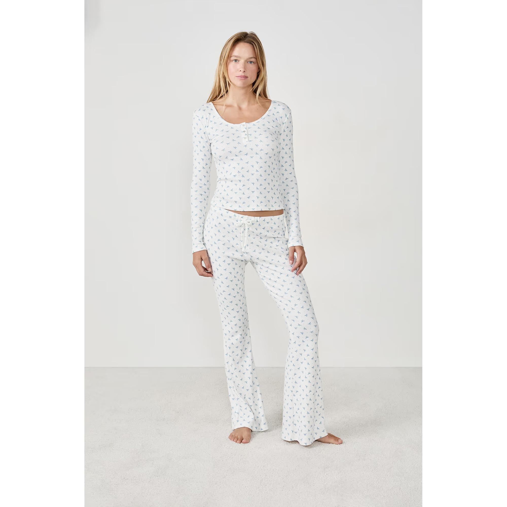 Etam Pyjama Imprimé Nœuds Manches Longues T-Shirt  