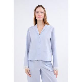 Etam Camicia da Notte a Righe Maniche Lunghe con Polsini in Pizzo  