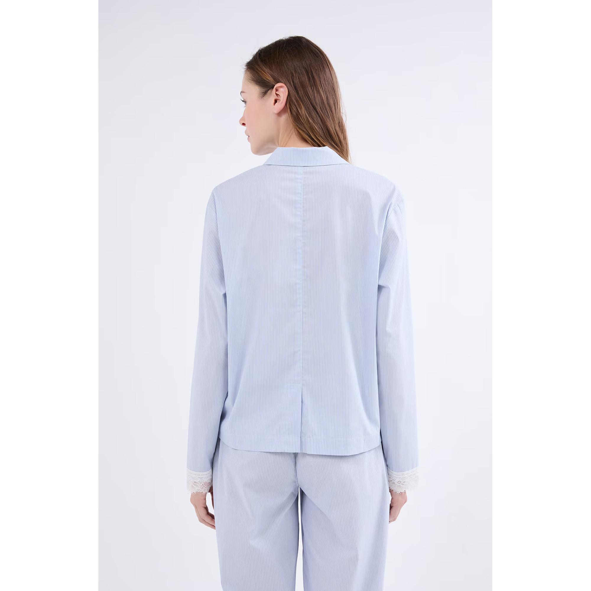 Etam Camicia da Notte a Righe Maniche Lunghe con Polsini in Pizzo  