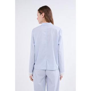 Etam Camicia da Notte a Righe Maniche Lunghe con Polsini in Pizzo  