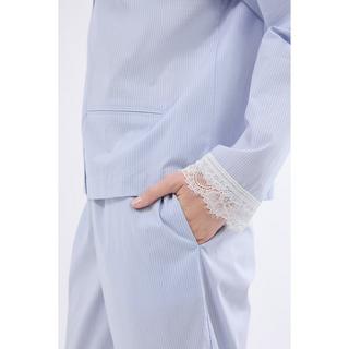 Etam Camicia da Notte a Righe Maniche Lunghe con Polsini in Pizzo  