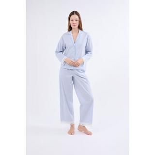 Etam Camicia da Notte a Righe Maniche Lunghe con Polsini in Pizzo  