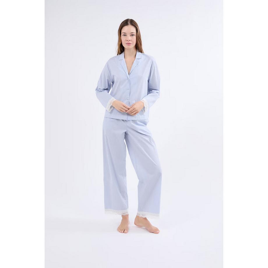 Etam Chemise de nuit rayée à manches longues avec poignets en dentelle  