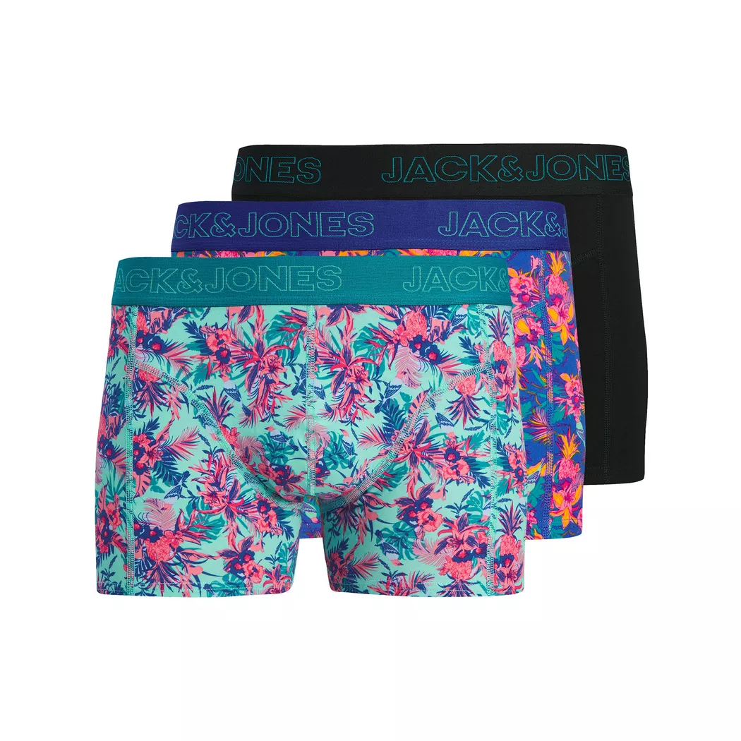 Jack & Jones Jacexotic Leaf Trunks 3 Pack Blue/Black Size S