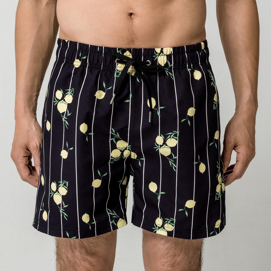 Manor Man Badeshorts mit Zitronenprint und Streifen  