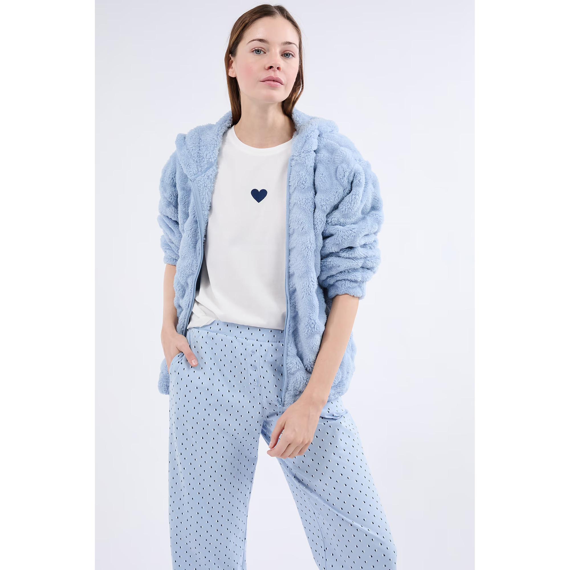 Etam Pyjama Set avec Hoodie Motif Coeur et Pantalon à Pois  