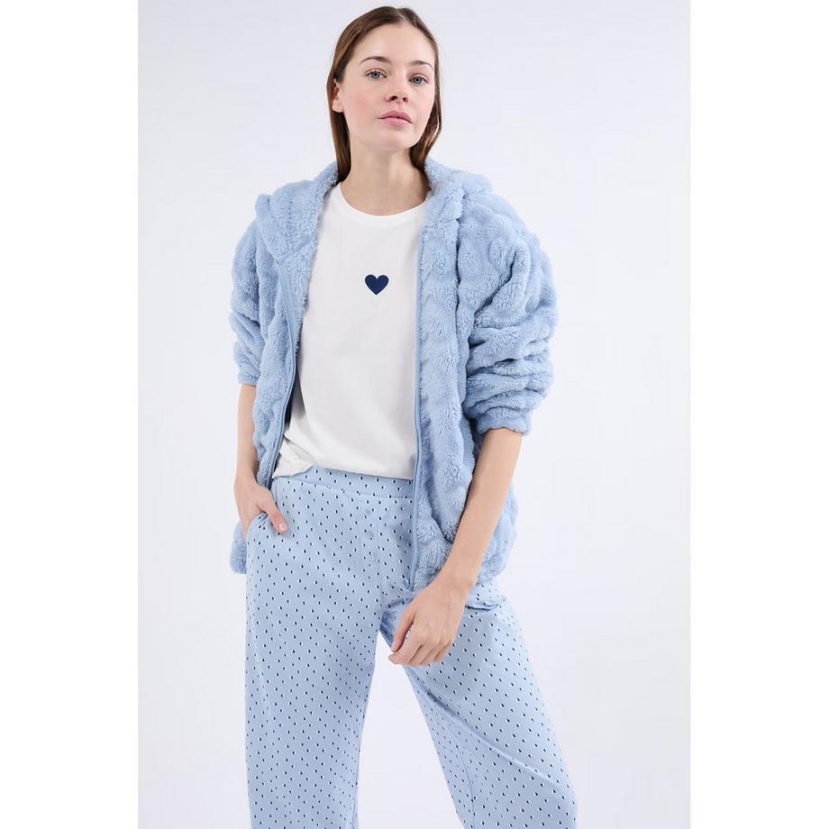 Etam Pyjama Set avec Hoodie Motif Coeur et Pantalon à Pois  