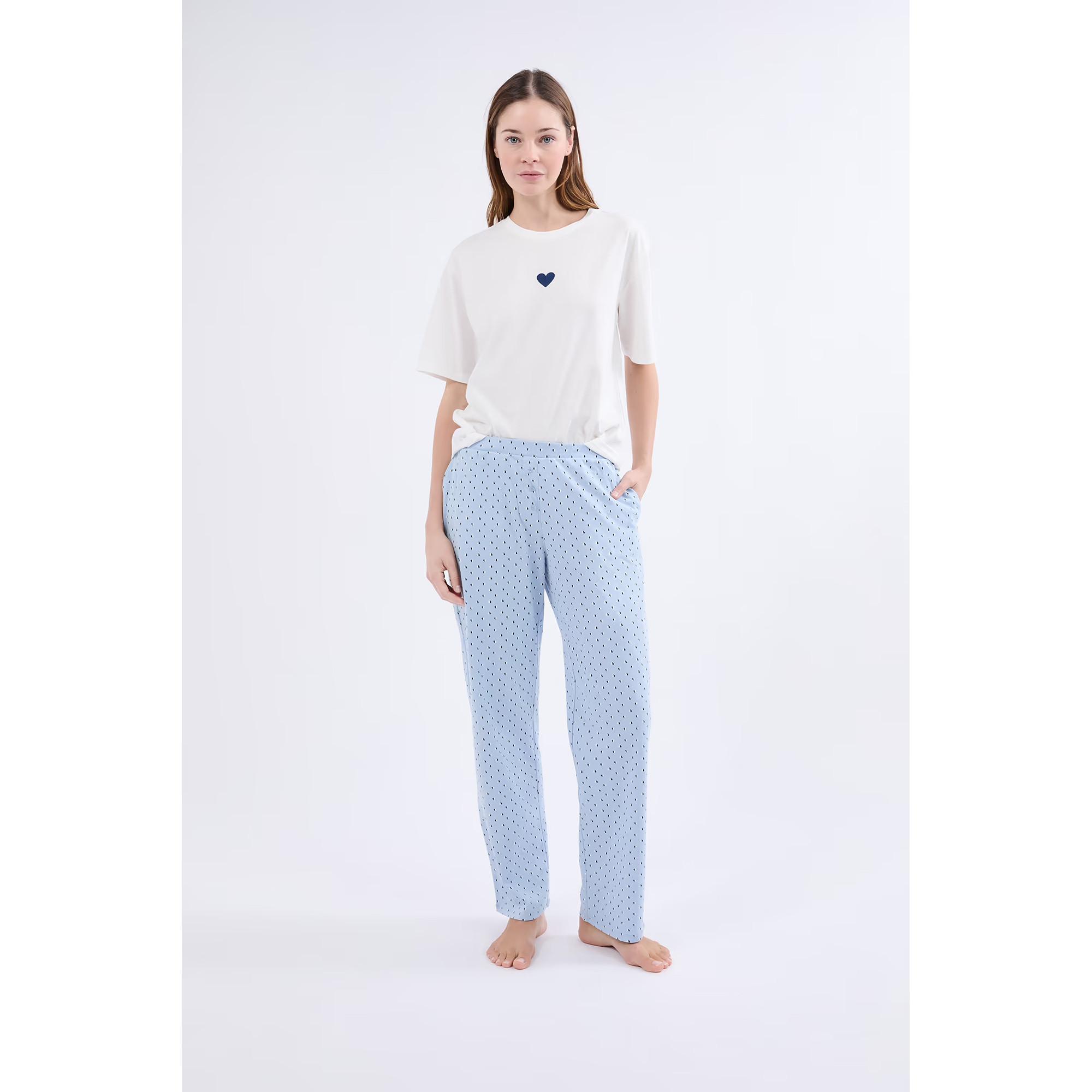 Etam Pyjama Set avec Hoodie Motif Coeur et Pantalon à Pois  
