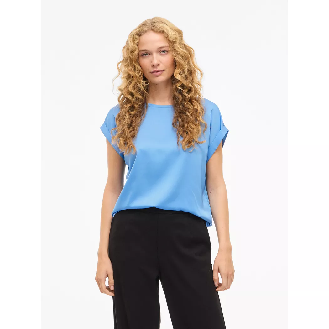 Kurzarmshirt VILA "VIELLETTE S/S SATIN TOP - NOOS", Damen, Gr. 34, all aboard, Satin, Obermaterial: 100% Polyester, unifarben, regular fit normal, Rundhals, mit Umschlag, Shirts, Kunstfaser, regular fit