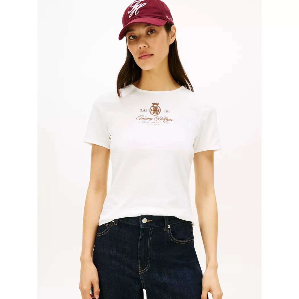 Tommy Hilfiger T-shirt à Manches Courtes Et Col En V Slim Cody Nos Ecru M Femme 4