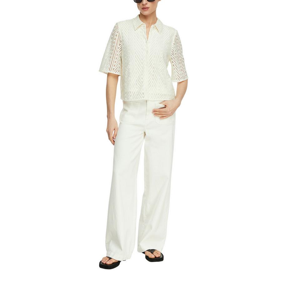 Comma Blouse à Manches Courtes Motif Dentelle avec Col  