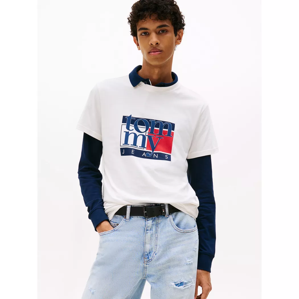 Tommy Jeans T-shirt à Manches Courtes Rwb Flag Slim Fit Ancient White S Homme