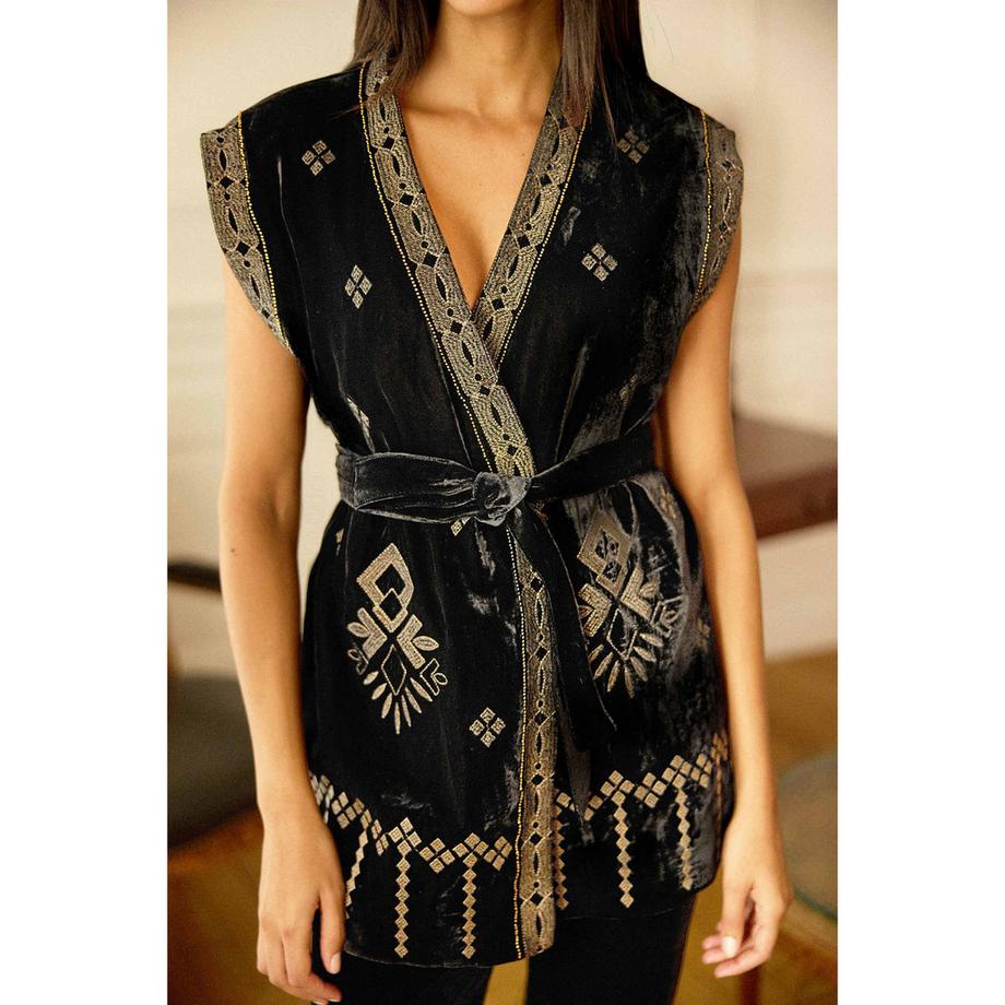 La Petite Etoile Gilet en Velours Brodé  