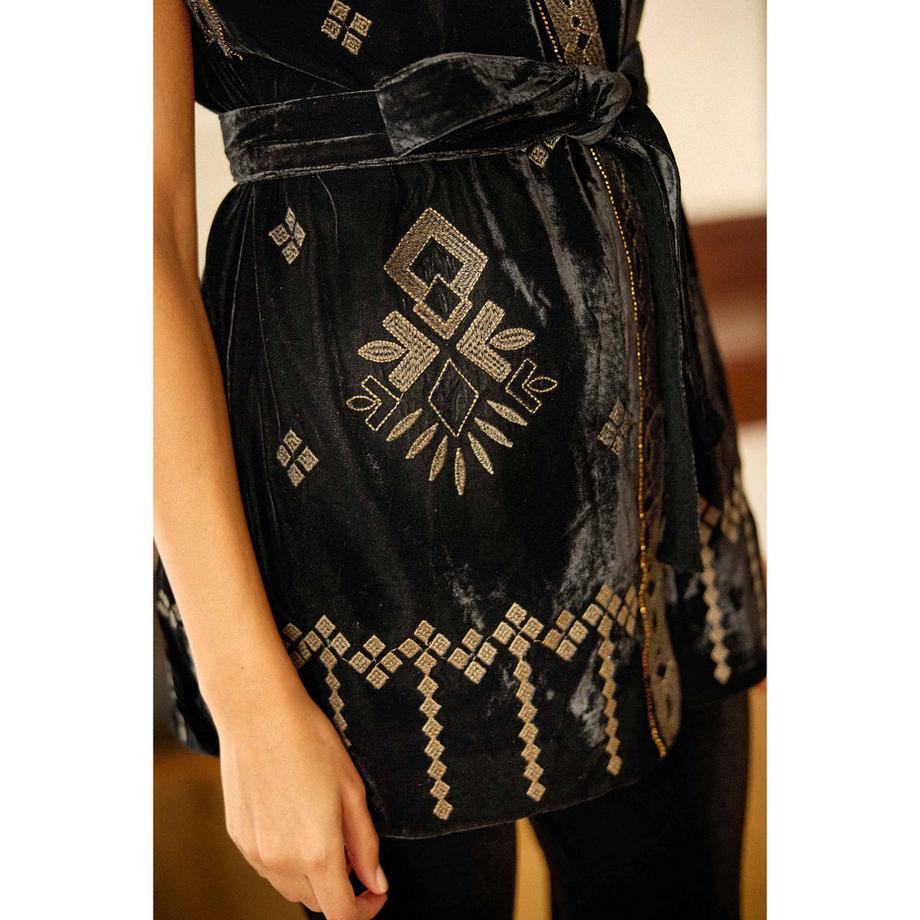 La Petite Etoile Gilet en Velours Brodé  
