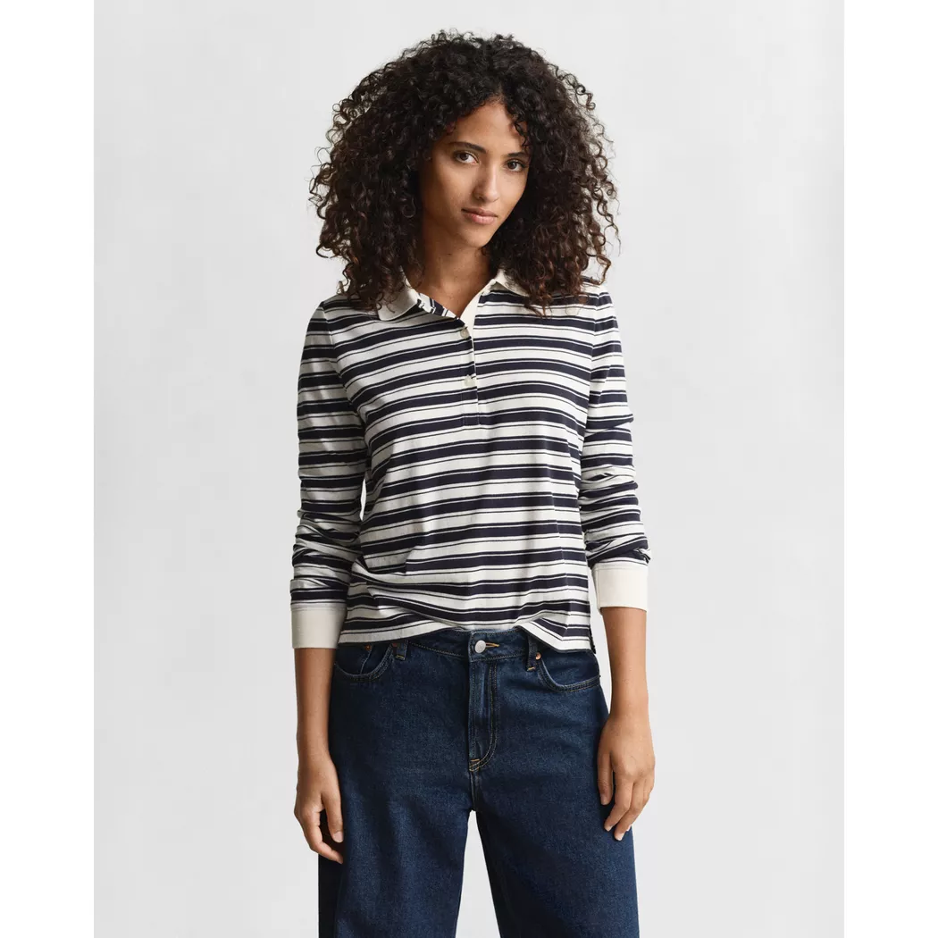 GANT STRIPED Long Sleeve POLO dam, Cream, S
