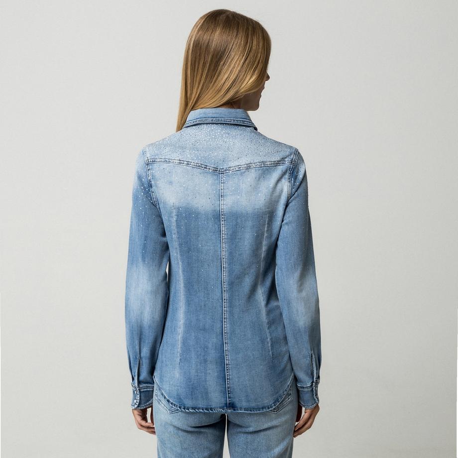 GAUDI Camicetta in denim con strass  