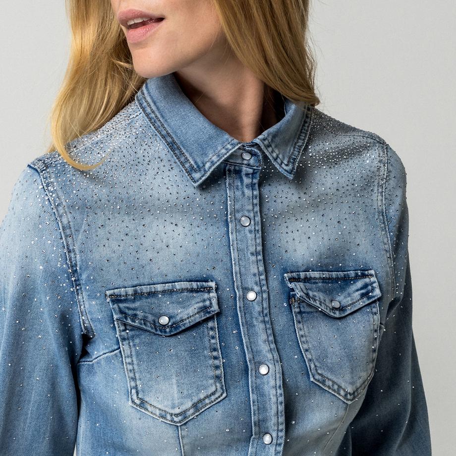 GAUDI Camicetta in denim con strass  