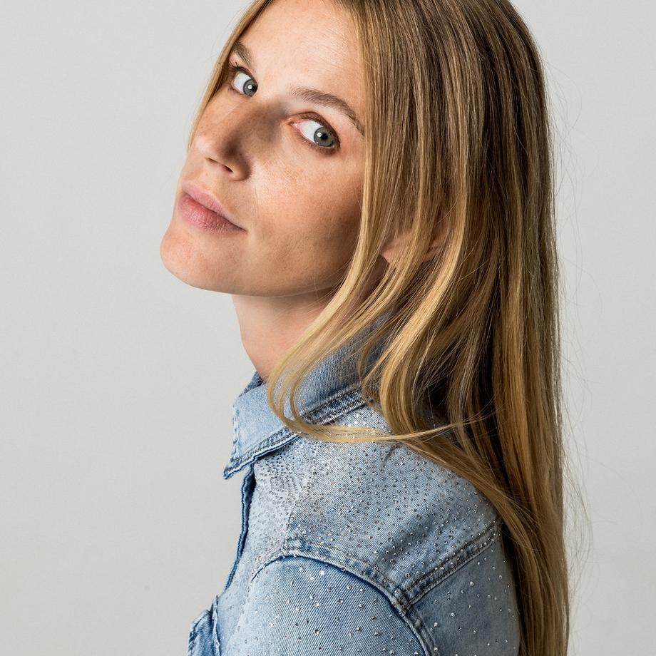GAUDI Camicetta in denim con strass  