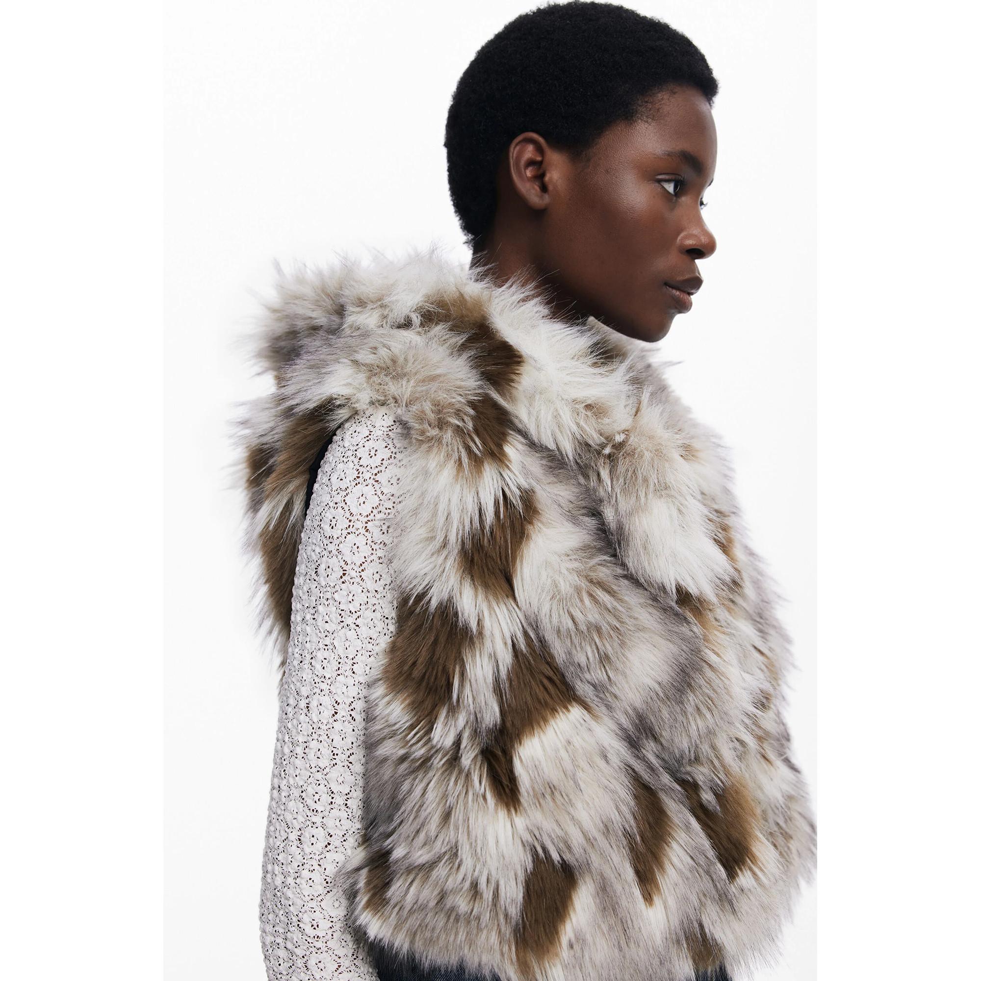 Desigual Veste Trucker Denim Fausse Fourrure  