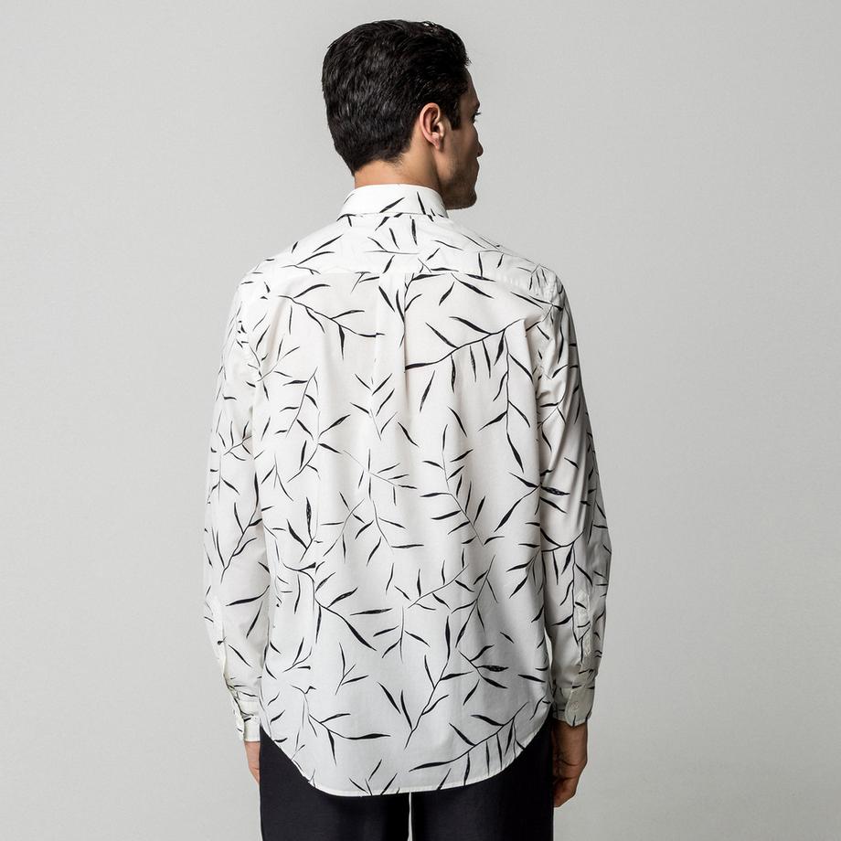 Manor Man Camicia a Maniche Lunghe Stampa Foglie Regular Fit  