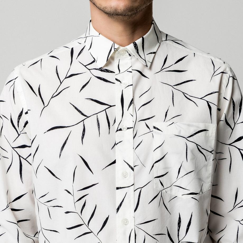 Manor Man Camicia a Maniche Lunghe Stampa Foglie Regular Fit  