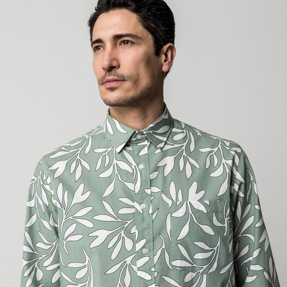 Manor Man Chemise à Manches Longues Imprimé Feuilles Regular Fit  