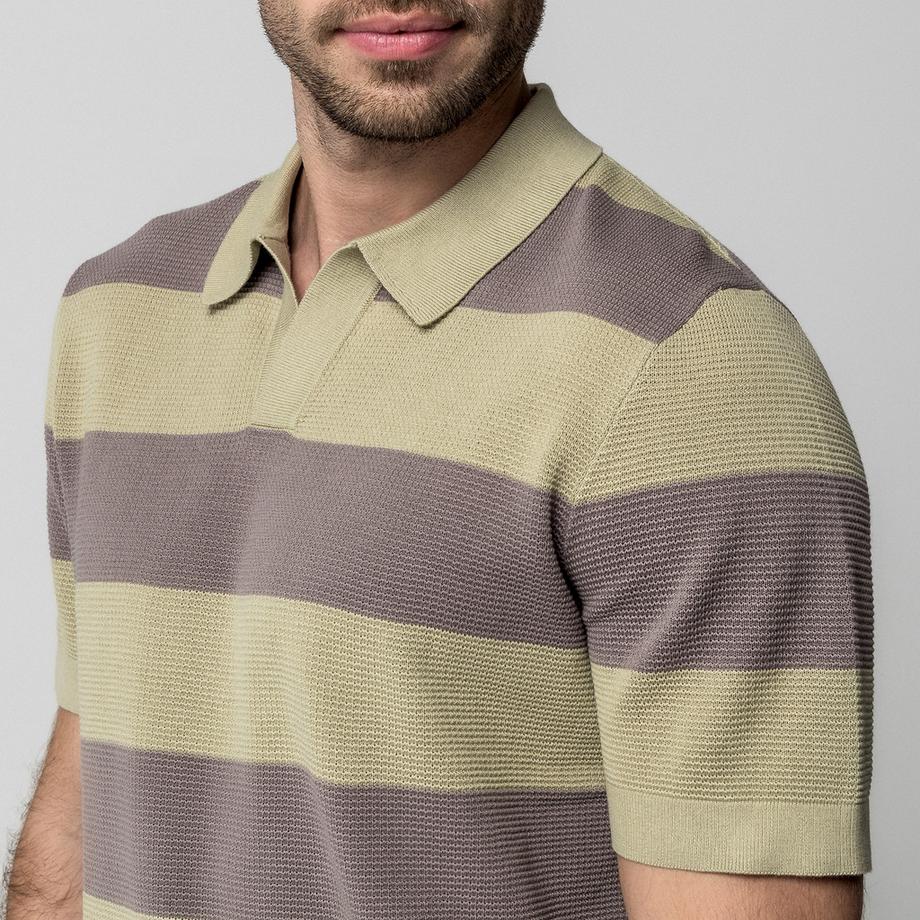 Manor Man Gestreiftes Kurzarm Polo Shirt Regular Fit  