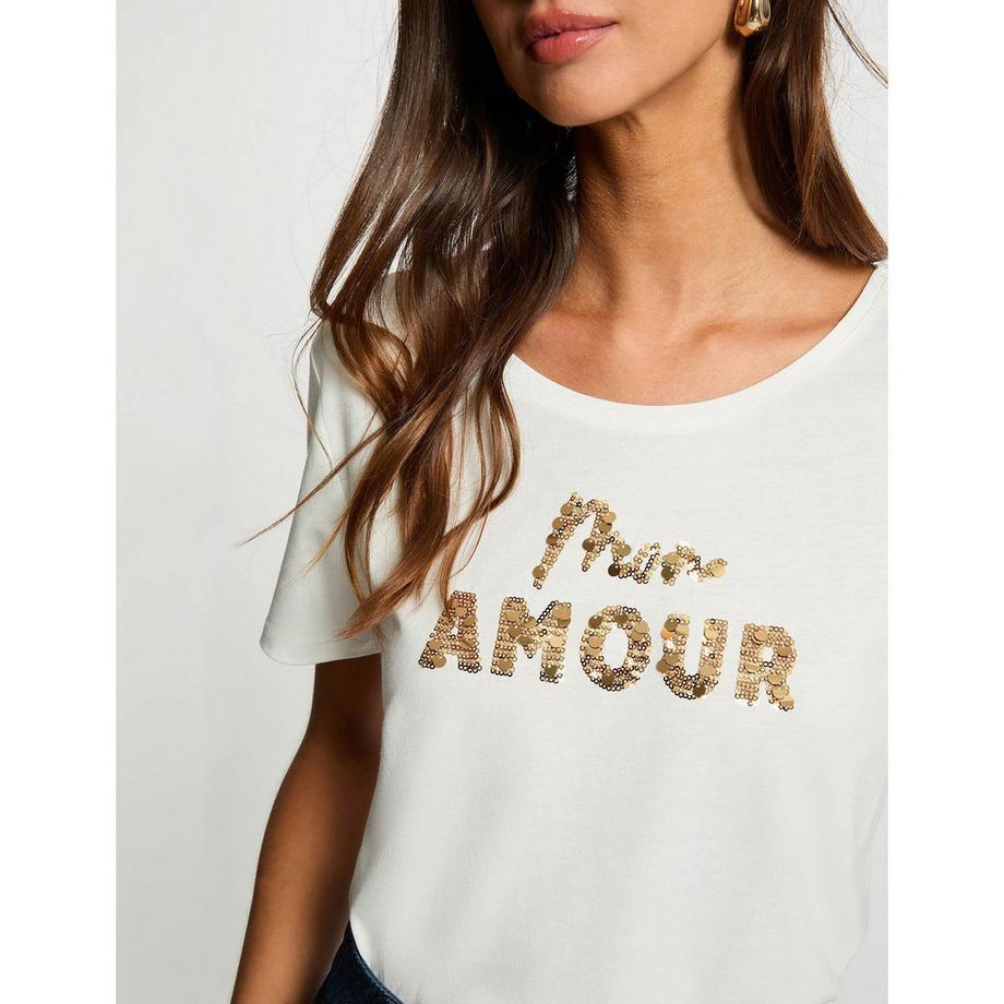 MORGAN T-shirt avec lettrage à paillettes  