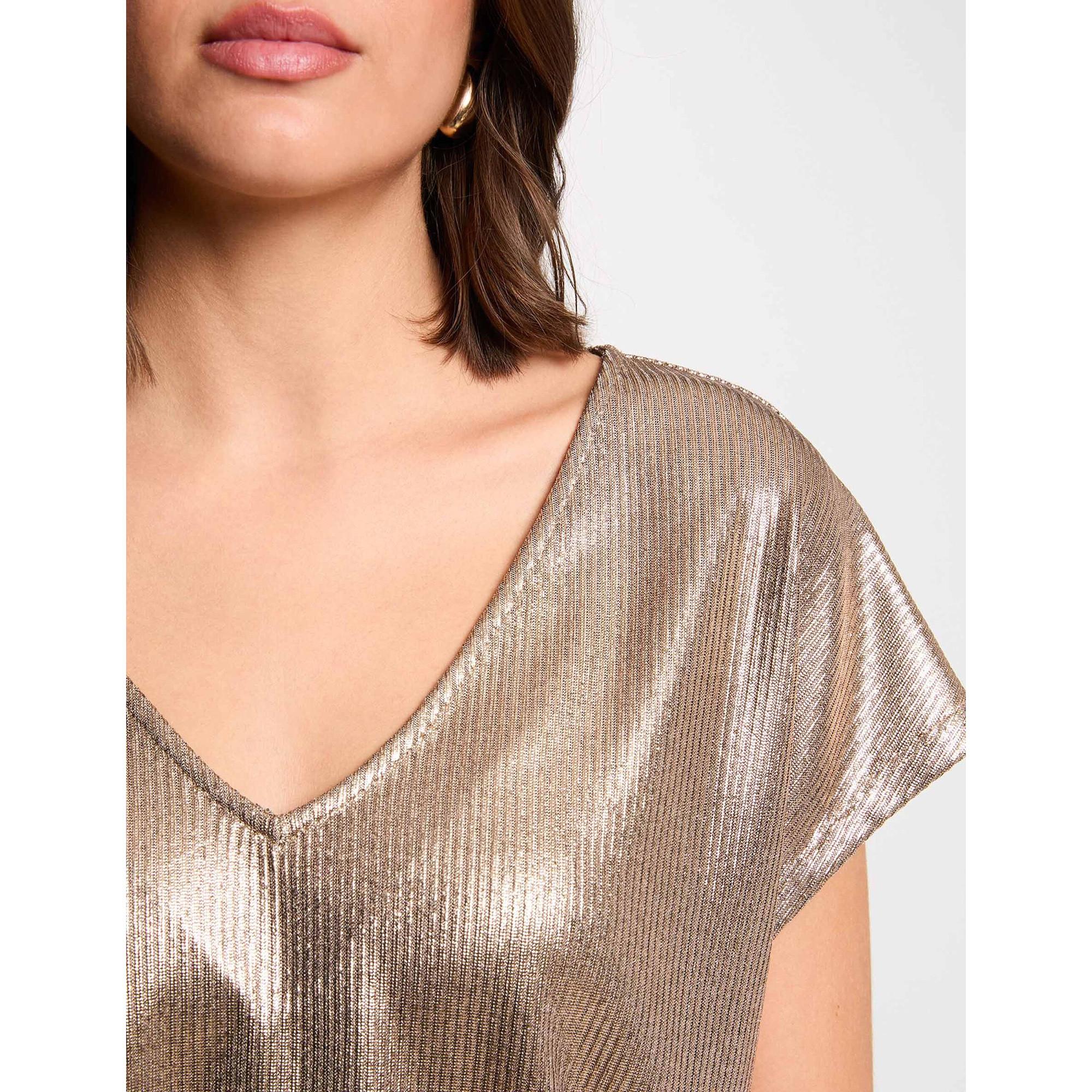 MORGAN Metallic V-Ausschnitt Kurzarm T-Shirt  