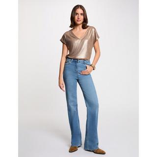 MORGAN Metallic V-Ausschnitt Kurzarm T-Shirt  