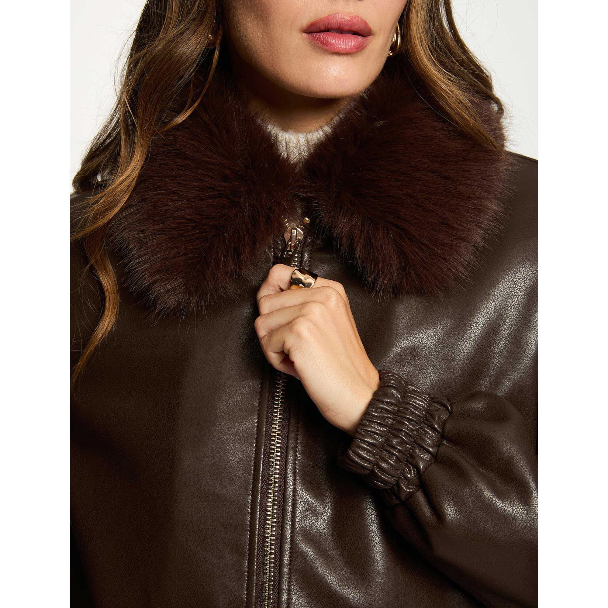 MORGAN Straight Fit Jacke mit abnehmbarem Fellkragen  