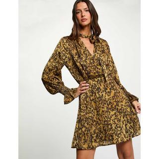 MORGAN Satin V-Ausschnitt Langarm Ausgestelltes Minikleid  