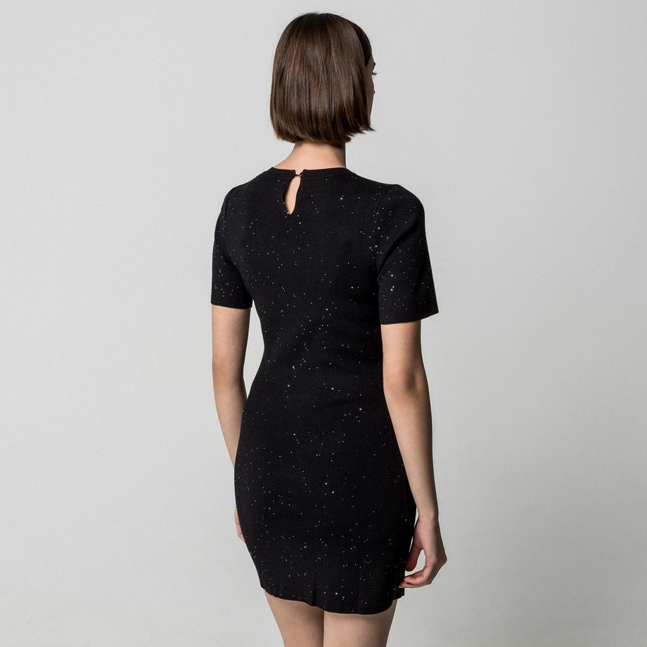 MORGAN Vestito Corto Maniche Corte a Costine con Strass  