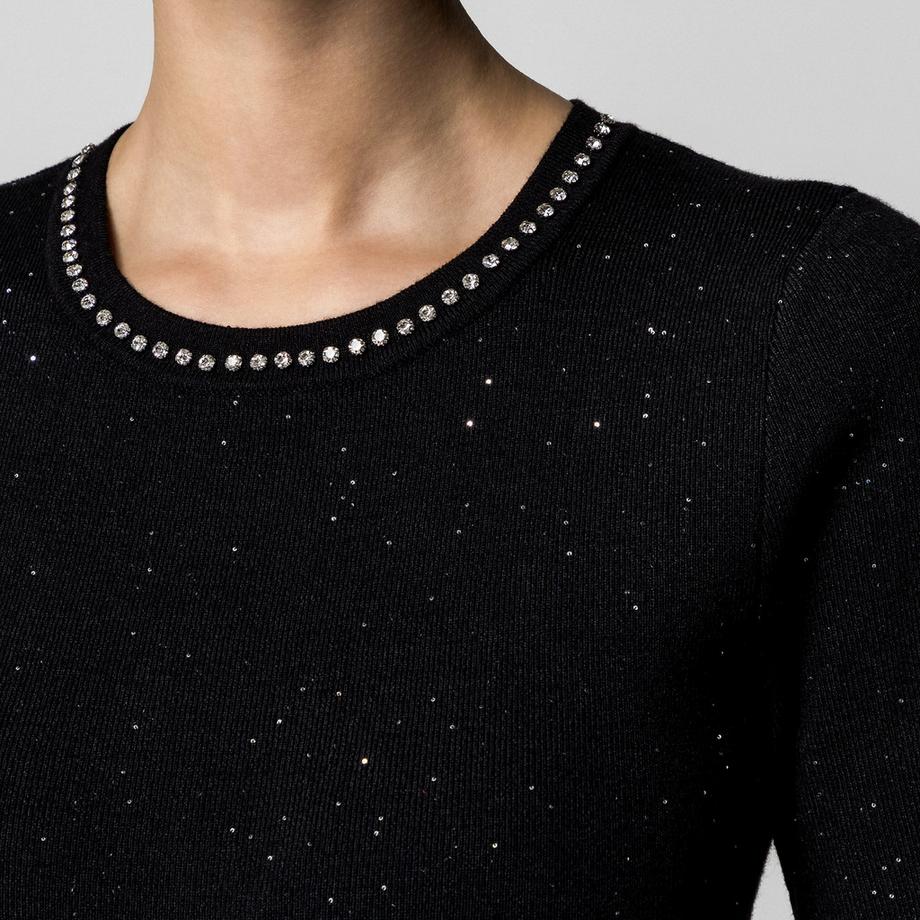 MORGAN Vestito Corto Maniche Corte a Costine con Strass  