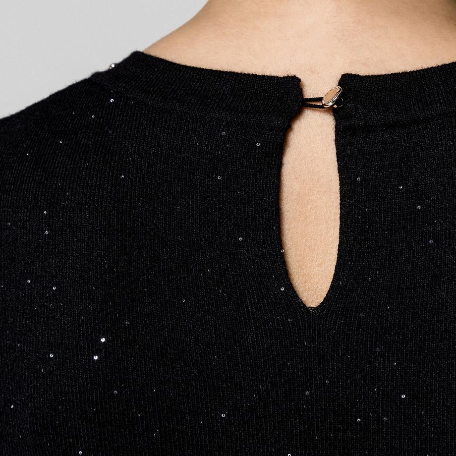 MORGAN Vestito Corto Maniche Corte a Costine con Strass  