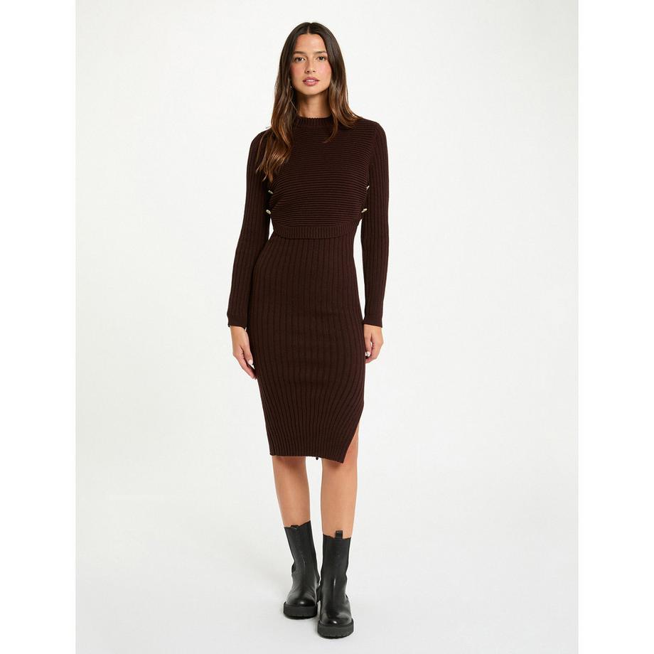 MORGAN Robe en maille côtelée Body Fit avec fente latérale  