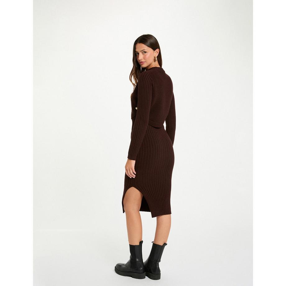 MORGAN Robe en maille côtelée Body Fit avec fente latérale  