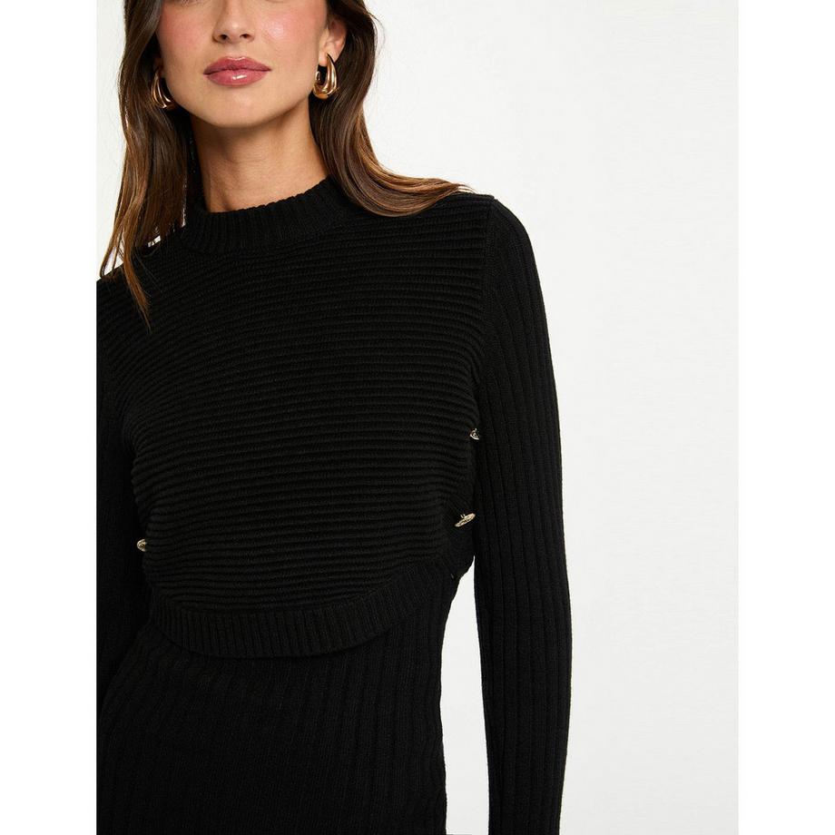 MORGAN Geripptes Strickkleid Slim Fit mit Seitenschlitz  