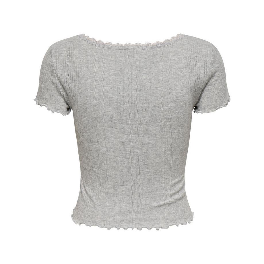 Only Lingerie VIPS T-shirt a maniche corte a costine con bordo in pizzo  