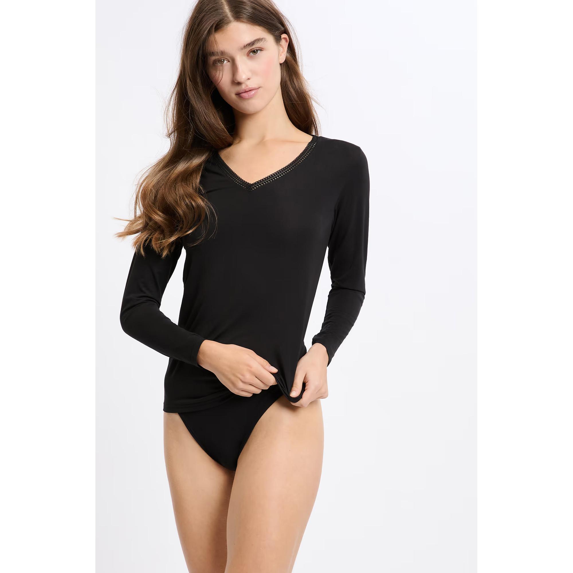 Etam T-shirt a maniche lunghe scollo a V con pizzo  