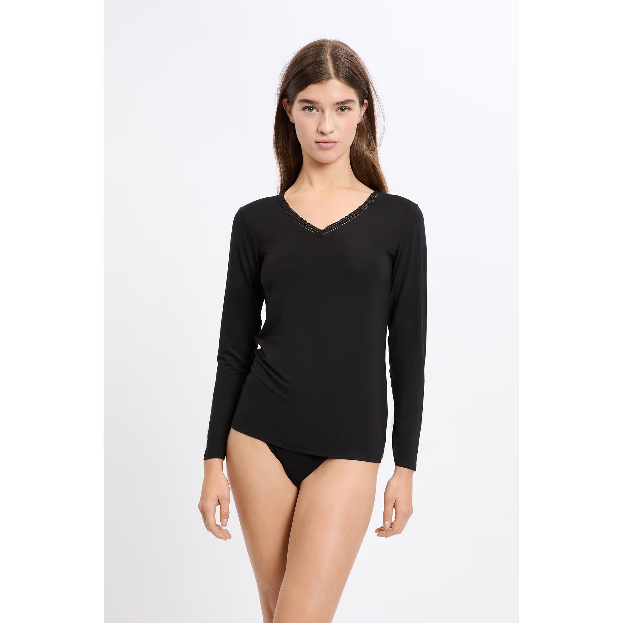 Etam T-shirt a maniche lunghe scollo a V con pizzo  