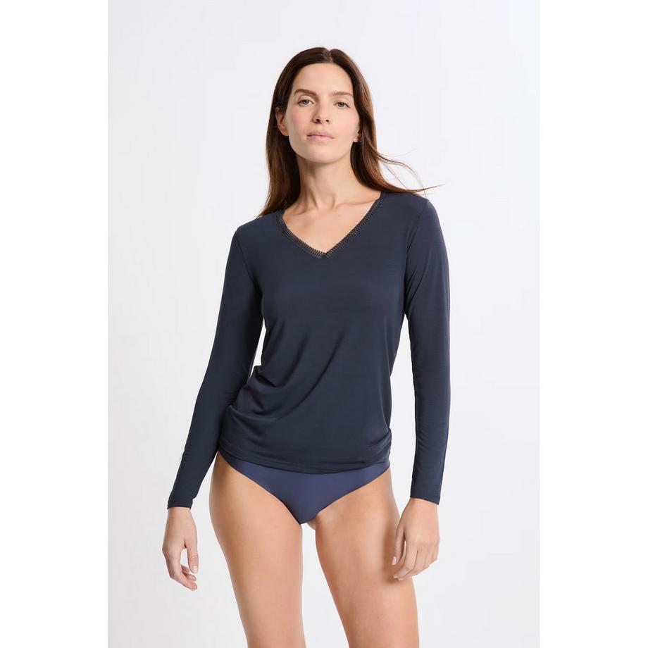 Etam T-shirt à manches longues col en V avec dentelle  
