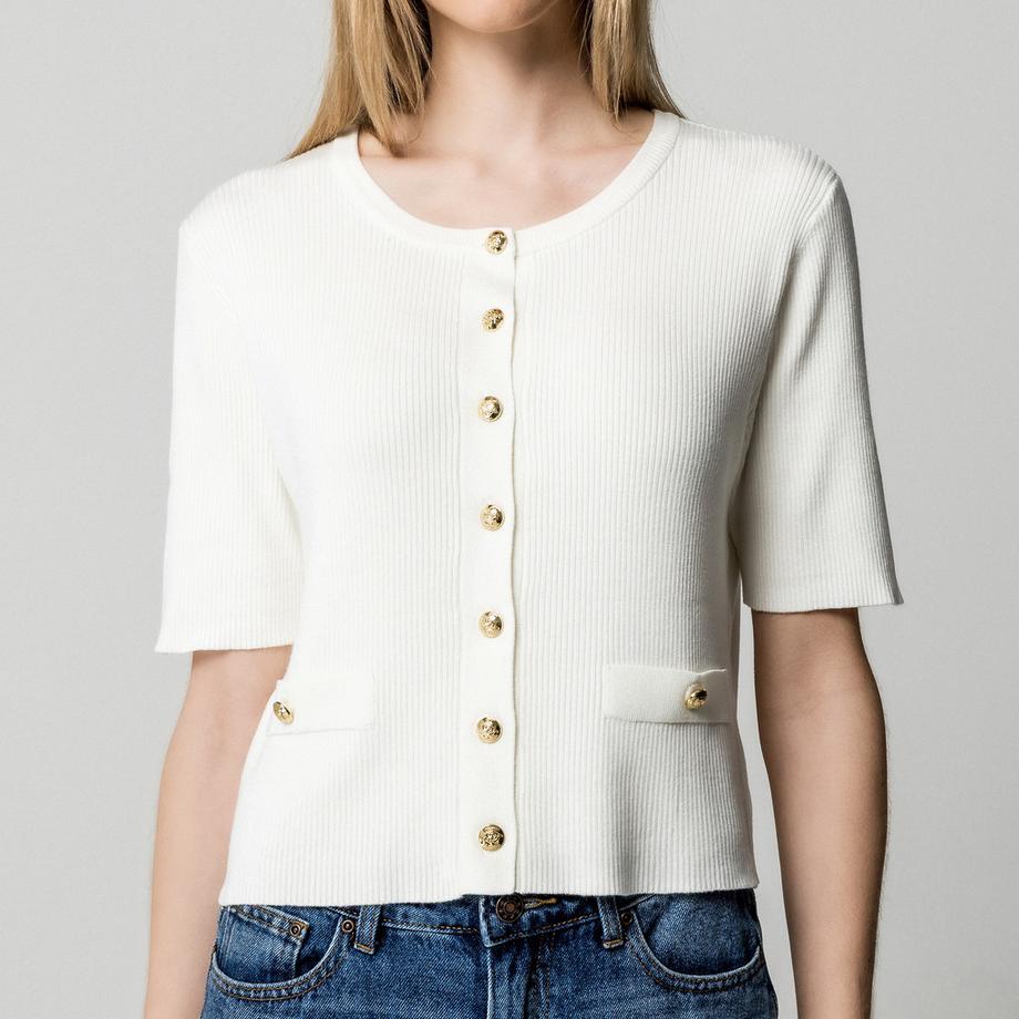 Manor Woman Cardigan a Maniche Corte con Bottoni Dorati  